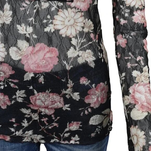Ralph Lauren Denim & Supply Floral Sheer Blouse Black Pink Long Sleeve Medium - Picture 5 of 12